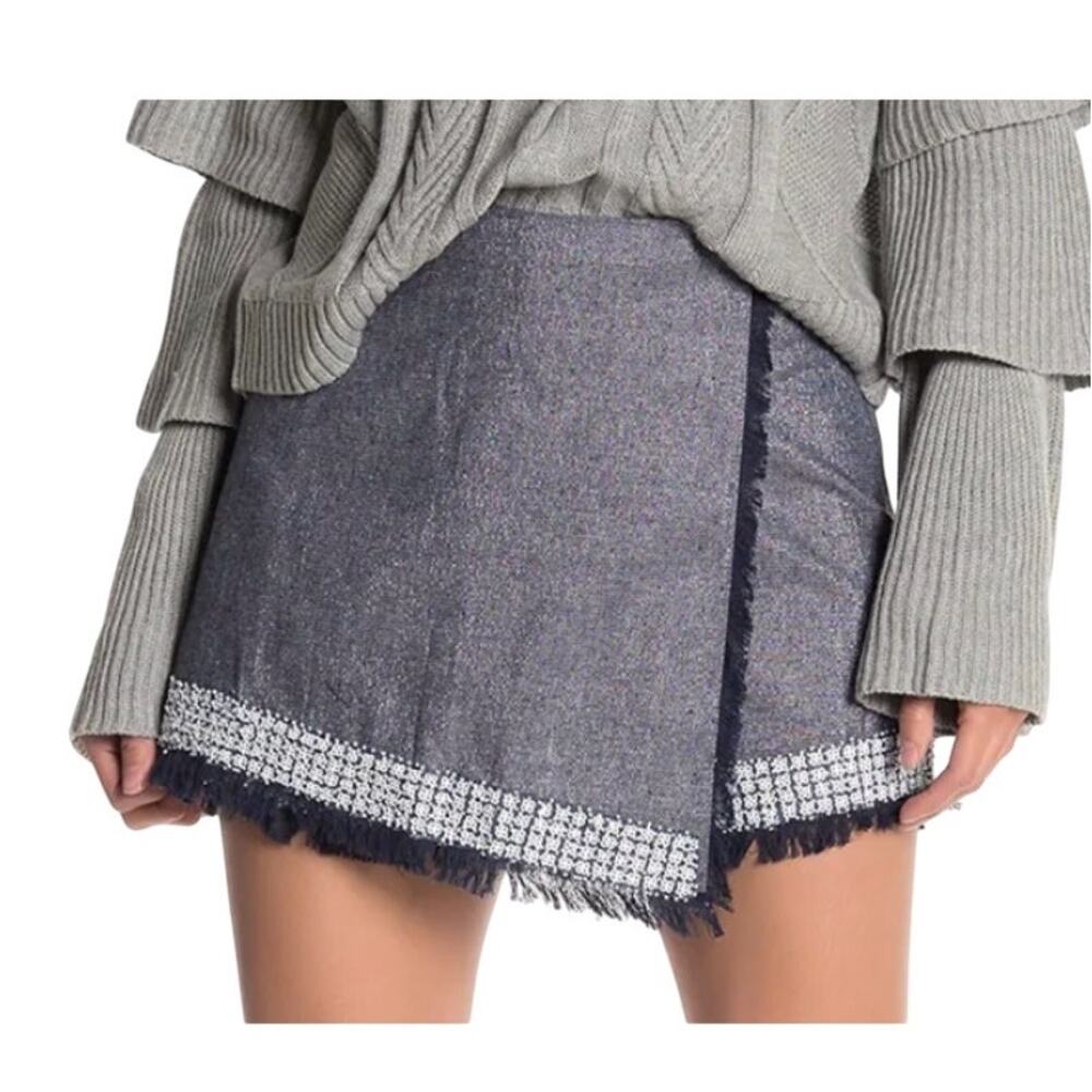 Endless Rose NEW Navy Shimmer Metallic Beaded Sequin Fringe Chic Preppy Skort